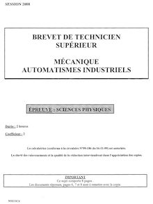 Sciences physiques 2008 BTS Mécanique et automatismes industriels