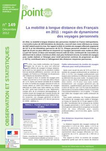 La mobilité à longue distance des Français en 2011 : regain de dynamisme des voyages personnels.