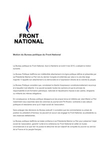 Front national : motion du bureau politique