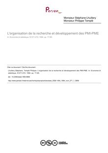 L organisation de la recherche et développement des PMI-PME - article ; n°1 ; vol.271, pg 77-85