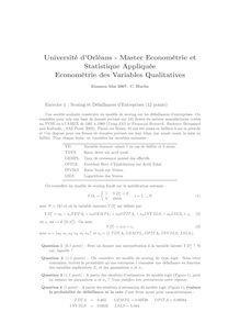 Université d Orléans Master Econométrie et Statistique Appliquée