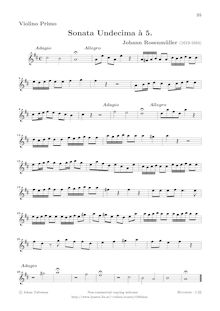 Partition parties complètes(violons I, II, altos I, II, viole de gambe/violoncelles, Basso continuo), Sonatae à 2,3,4 è 5 stromenti da arco et altri par Johann Rosenmüller