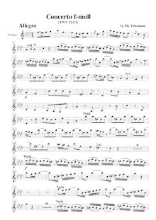 Partition violon, Concerto en F minor pour hautbois, cordes et Continuo, TWV 51:f2