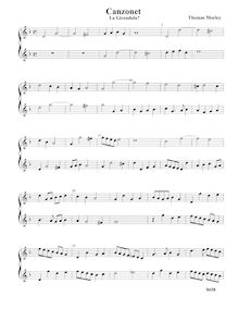 Partition La Girondola - partition complète, pour First Booke of chansonnettes to Two Voyces