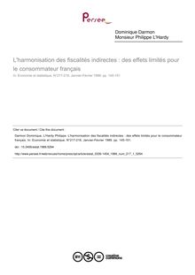 L harmonisation des fiscalités indirectes : des effets limités pour le consommateur français - article ; n°1 ; vol.217, pg 145-151