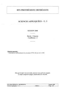 Btsproth sciences appliquees 2008