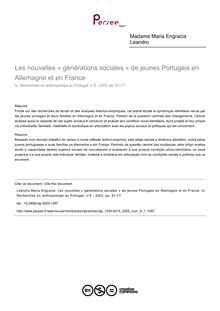 Les nouvelles « générations sociales » de jeunes Portugais en Allemagne et en France - article ; n°1 ; vol.9, pg 61-77