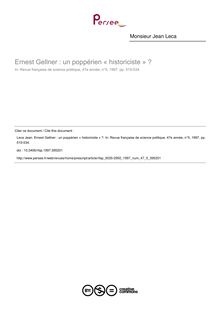 Ernest Gellner : un poppérien « historiciste » ? - article ; n°5 ; vol.47, pg 515-534
