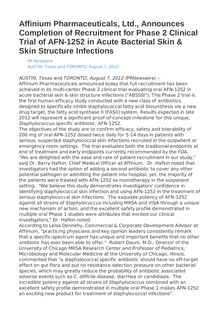 Affinium Pharmaceuticals, Ltd., Announces Completion of Recruitment for Phase 2 Clinical Trial of AFN-1252 in Acute Bacterial Skin & Skin Structure Infections