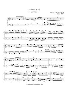 Partition No.8 en F major, BWV 779, 15 Inventions, Bach, Johann Sebastian par Johann Sebastian Bach
