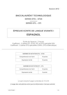 Sujet du bac serie STL 2012: Espagnol LV1