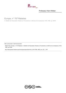Europe, n° 757 Rabelais  ; n°1 ; vol.35, pg 65-68