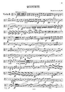 Partition viole de gambe 2, corde quintette No.2, Op.87, B♭ Major