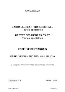 2016 BAC PRO Francais Sujet