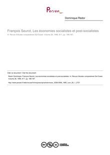 François Seurot, Les économies socialistes et post-socialistes  ; n°1 ; vol.26, pg 186-187