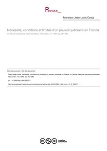 Nécessité, conditions et limites d un pouvoir judiciaire en France - article ; n°2 ; vol.10, pg 261-286
