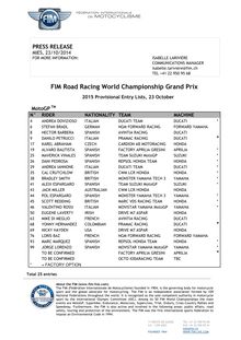 Liste engagés saison 2015 Moto GP, 2 et 3