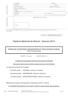 Sujet Brevet 2014 :  Histoire-Géographie-ECJS (série pro)