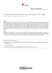 Désaccords et arrangements dans les collèges (1981-1986) - article ; n°1 ; vol.83, pg 5-22