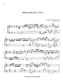 Partition Allemande du 2e Ton, Pièces de clavecin du manuscrit Bauyn