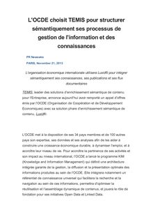 L OCDE choisit TEMIS pour structurer sémantiquement ses processus de gestion de l information et des connaissances