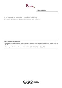 L. Cadière : L Annam. Guide du touriste - article ; n°1 ; vol.22, pg 174-177