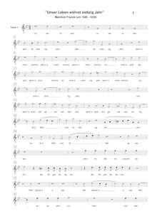 Partition ténor 1 , partie [G2 clef], Unser Leben währet siebzig Jahr par Melchior Franck