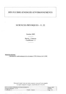 Sciences physiques 2005 BTS Fluides énergies environnements