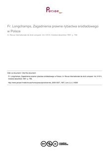 Fr. Longchamps, Zagadnienia prawne rybactwa srodladowego w Polsce - note biblio ; n°4 ; vol.9, pg 796-796