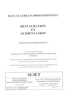 Mathématiques 2010 Bac Pro - Restauration