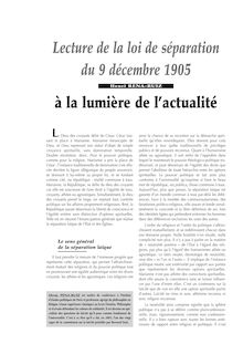 Lecture de la loi de séparation du 9 décembre 1905 à la lumière de l’actualité - article ; n°1 ; vol.78, pg 54-60
