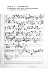 Partition , Adagio, , Vivace et I, Adagio - Ornamented partition de violon, 12 violon sonates, Op.5