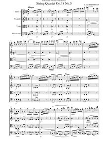 Partition , Allegro, corde quatuor No.5, Op.18/5, A major, Beethoven, Ludwig van
