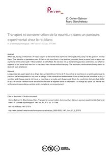Transport et consommation de la nourriture dans un parcours expérimental chez le rat blanc - article ; n°2 ; vol.67, pg 377-384