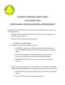 Communiqué : Resolution du 5ème Congrès du Grad Iloafo