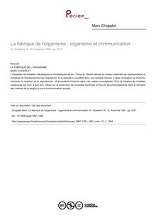 La fabrique de l organisme : organisme et communication - article ; n°1 ; vol.15, pg 9-27