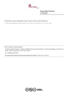 Chantier des Martres-de-Veyre (Puy-de-Dôme) - article ; n°3 ; vol.16, pg 271-280