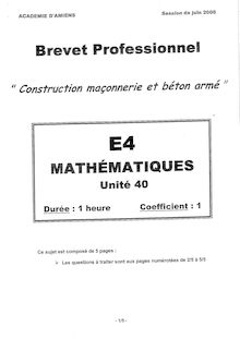 Mathématiques 2006 BP - Construction en maçonnerie et béton armé
