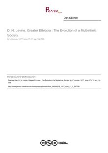 D. N. Levine, Greater Ethiopia : The Evolution of a Multiethnic Society  ; n°1 ; vol.17, pg 132-135