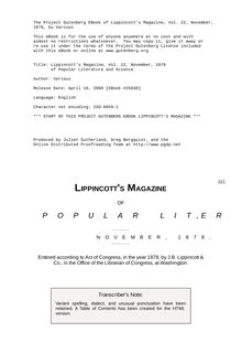 Lippincott s Magazine, Vol. 22, November, 1878 - of Popular Literature and Science