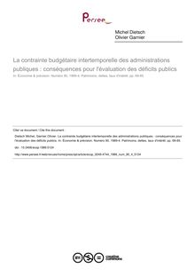 La contrainte budgétaire intertemporelle des administrations publiques : conséquences pour l évaluation des déficits publics - article ; n°4 ; vol.90, pg 69-85