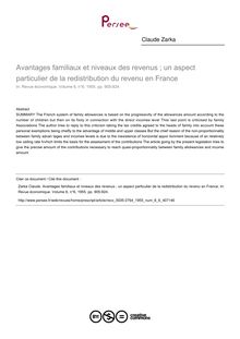 Avantages familiaux et niveaux des revenus ; un aspect particulier de la redistribution du revenu en France - article ; n°6 ; vol.6, pg 905-924