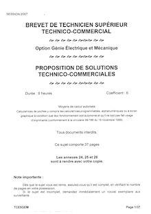 Proposition de solutions technico - commerciales 2007 Génie électrique et mécanique BTS Technico-commercial