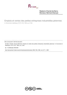 Emplois et ventes des petites entreprises industrielles pérennes - article ; n°1 ; vol.271, pg 37-48