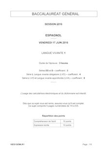 Baccalauréat LV1 Espagnol 2016 séries générales (S - ES - L)