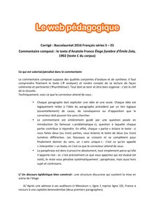 Baccalauréat Français 2016 - Séries ES - S - Commentaire
