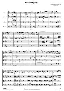 Partition quatuor No.1, 6 Quatuors, Concertantes et dialogues pour 2 Violons, Alto et Violoncel. La premiere partie peut se jouer sur la flûte