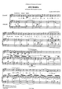 Partition complète, Ave Maria en A (1865), A Major, Saint-Saëns, Camille