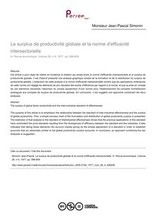 Le surplus de productivité globale et la norme d efficacité intersectorielle - article ; n°4 ; vol.28, pg 596-609