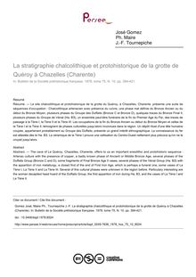 La stratigraphie chalcolithique et protohistorique de la grotte de Quéroy à Chazelles (Charente) - article ; n°10 ; vol.75, pg 394-421